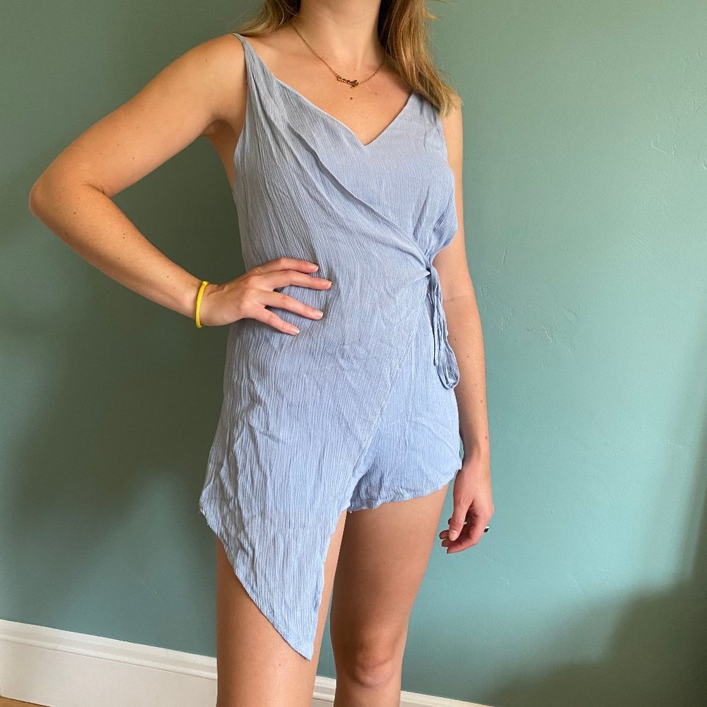 Baby Blue Lucca Couture Tie Wrap Romper